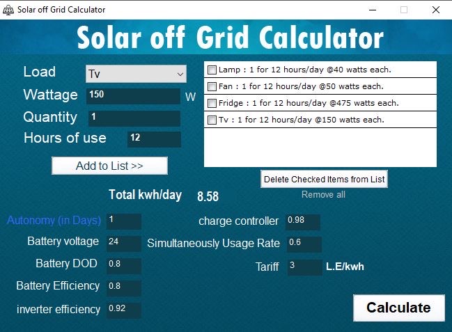 Solar off-grid calculator